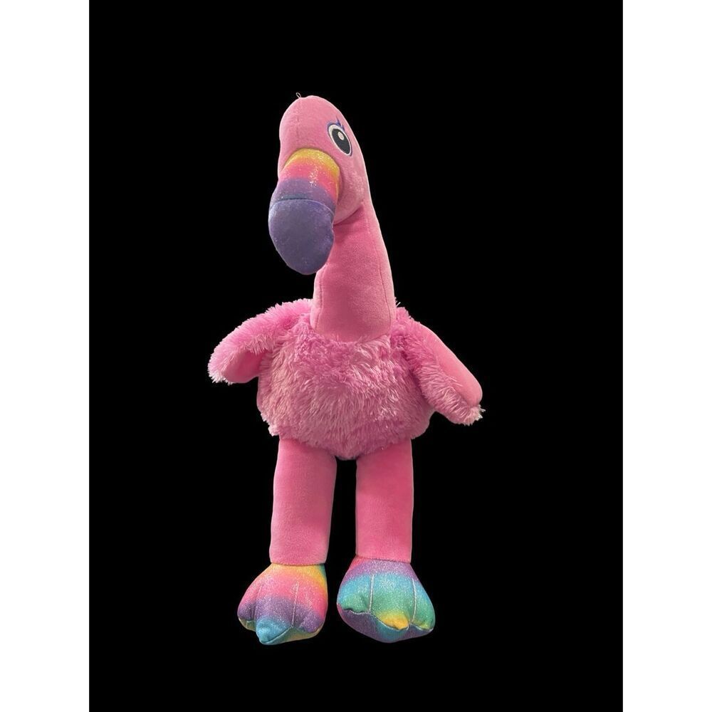 Build-A-Bear Workshop Pink Rainbow Glitter Flamingo Plush Stuffed Animal 21"